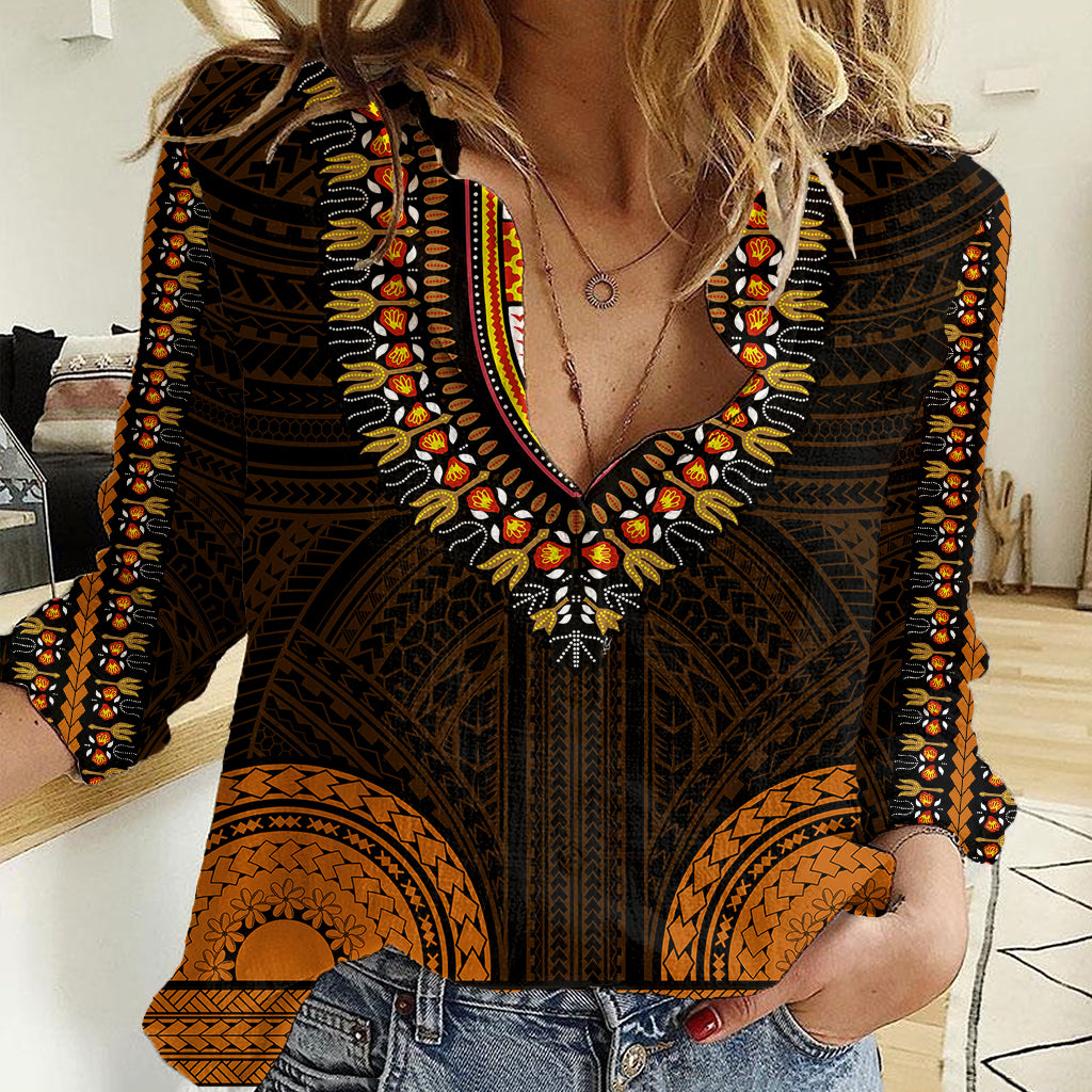 african-dashiki-women-casual-shirt-with-polynesian-pattern-gold