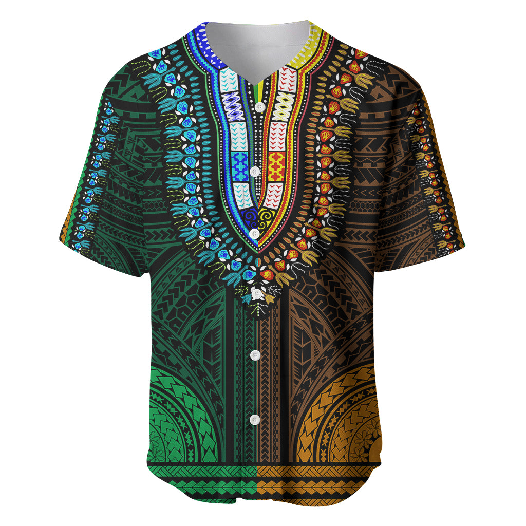 African Dashiki Baseball Jersey With Polynesian Pattern - Half Green and Gold LT9 - Wonder Print Shop