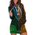 African Dashiki Hoodie Dress With Polynesian Pattern - Half Green and Gold - Wonder Print Shop