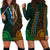 African Dashiki Hoodie Dress With Polynesian Pattern - Half Green and Gold - Wonder Print Shop