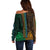 African Dashiki Off Shoulder Sweater With Polynesian Pattern - Half Green and Gold - Wonder Print Shop