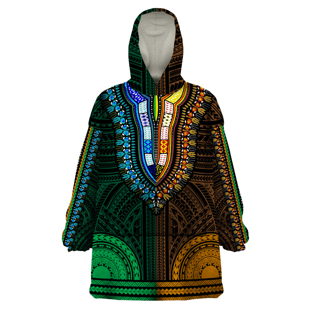 african-dashiki-wearable-blanket-hoodie-with-polynesian-pattern-half-green-and-gold