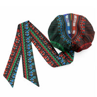 African Dashiki and Polynesian Pattern Easy Headwrap Half Green-Red