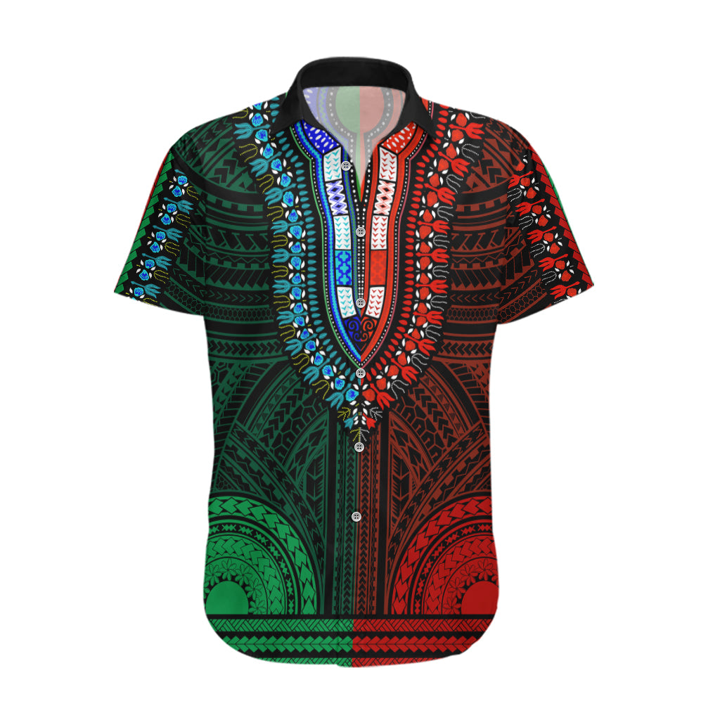 African Dashiki Hawaiian Shirt With Polynesian Pattern - Half Green and Red - Wonder Print Shop