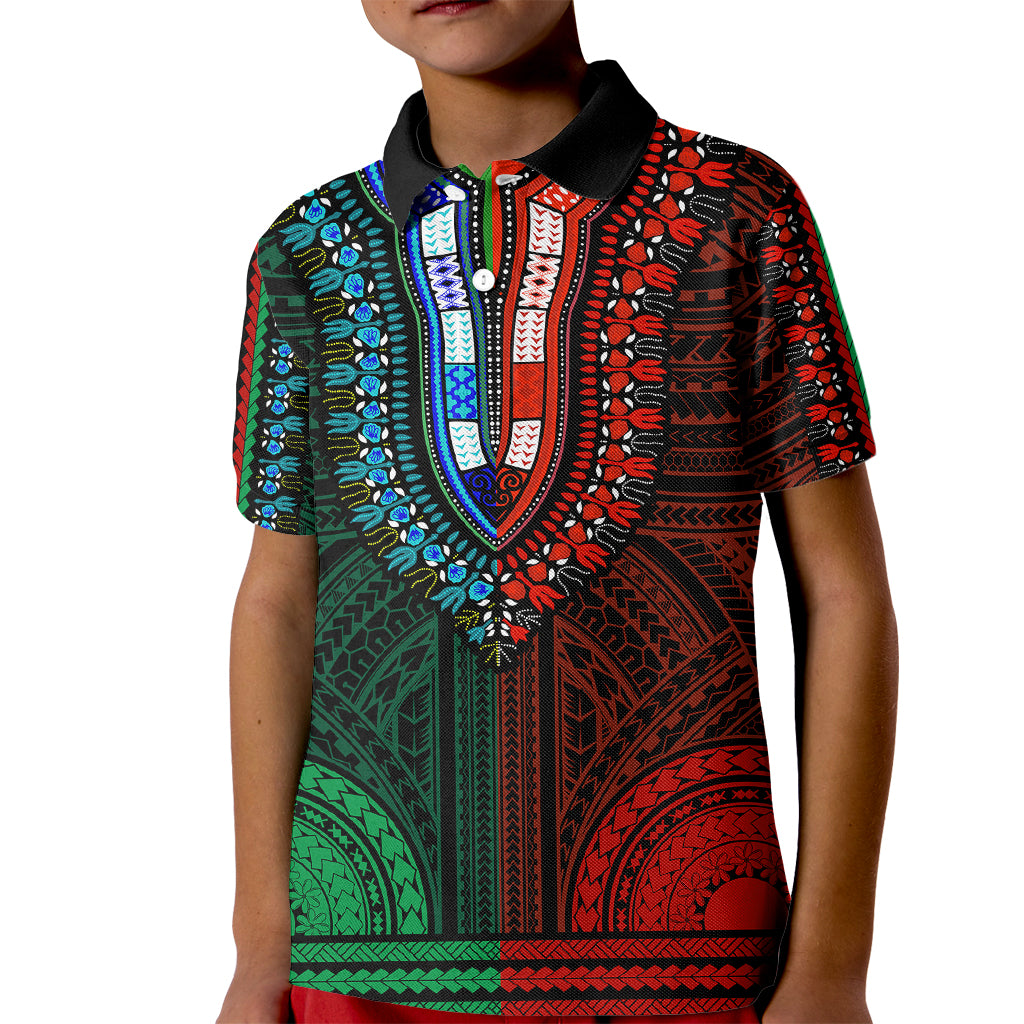 African Dashiki Kid Polo Shirt With Polynesian Pattern - Half Green and Red - Wonder Print Shop