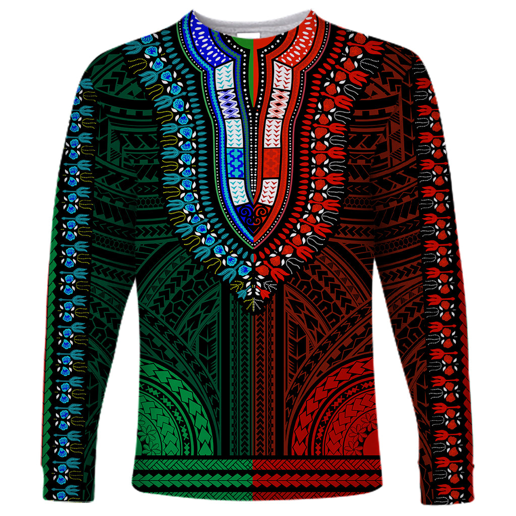 african-dashiki-long-sleeve-shirt-with-polynesian-pattern-half-green-and-red