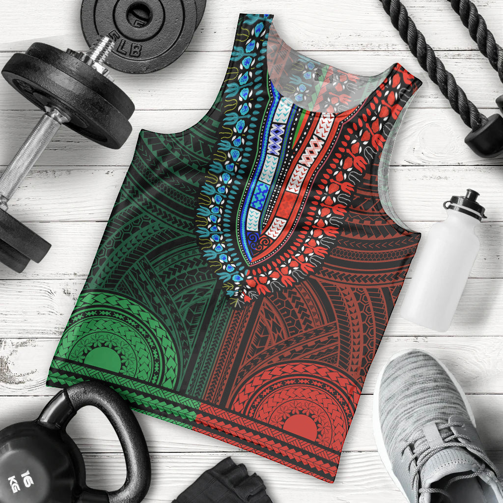 african-dashiki-men-tank-top-with-polynesian-pattern-half-green-and-red