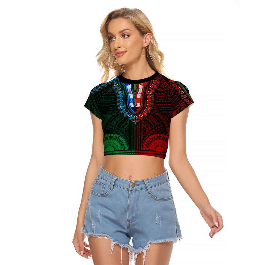 african-dashiki-raglan-cropped-t-shirt-with-polynesian-pattern-half-green-and-red