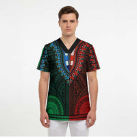 African Dashiki and Polynesian Pattern Scrub Top Half Green-Red