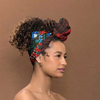 African Dashiki and Polynesian Pattern Simple Headwrap Half Green-Red