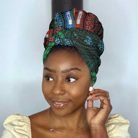 African Dashiki and Polynesian Pattern Simple Headwrap Half Green-Red