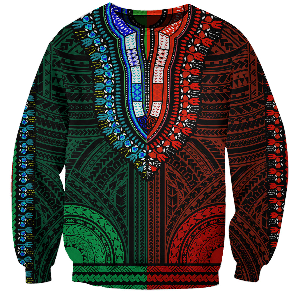 african-dashiki-sweatshirt-with-polynesian-pattern-half-green-and-red