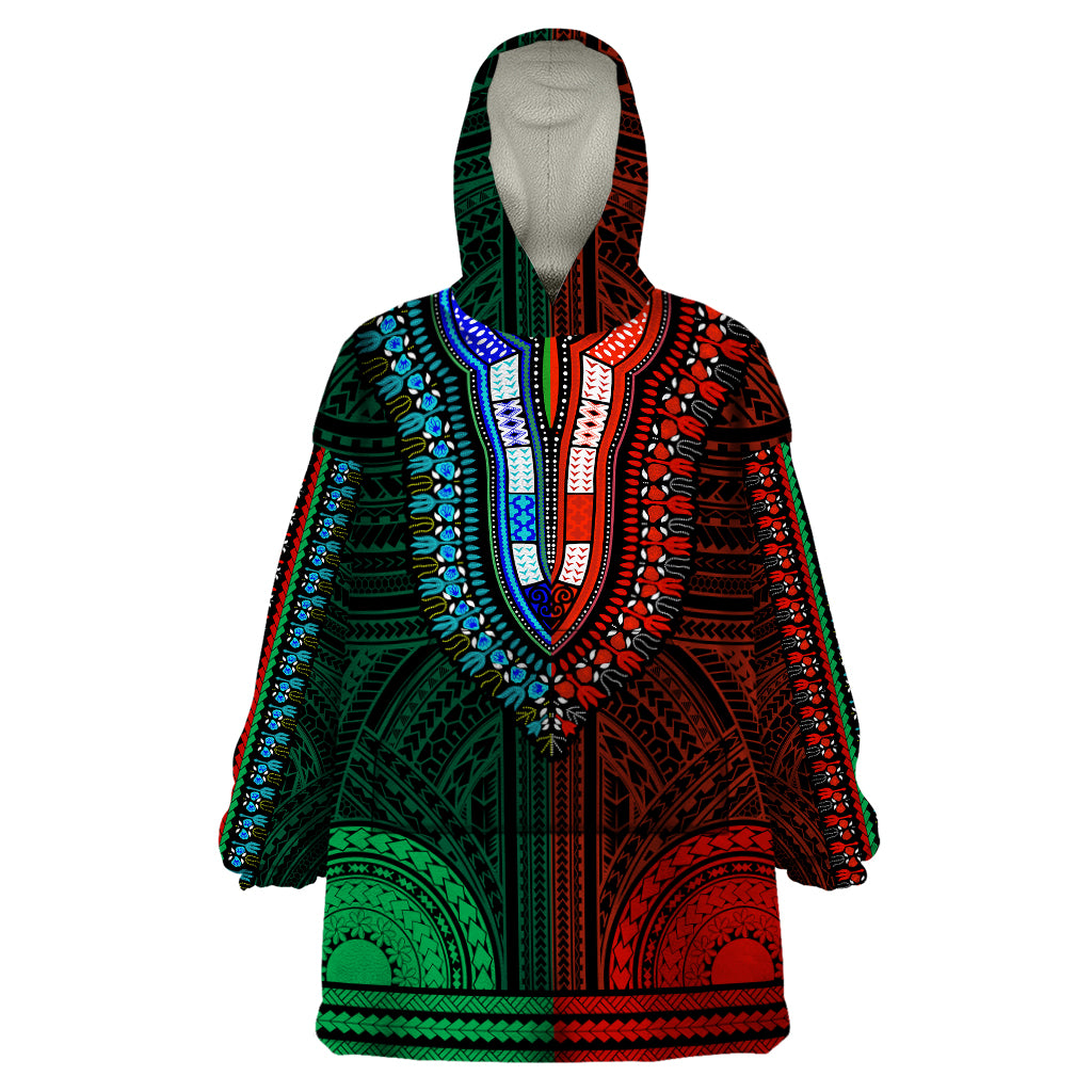 african-dashiki-wearable-blanket-hoodie-with-polynesian-pattern-half-green-and-red