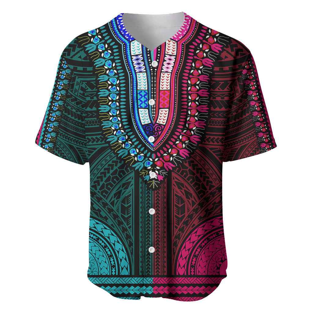 African Dashiki Baseball Jersey With Polynesian Pattern - Half Teal and Pink LT9 - Wonder Print Shop