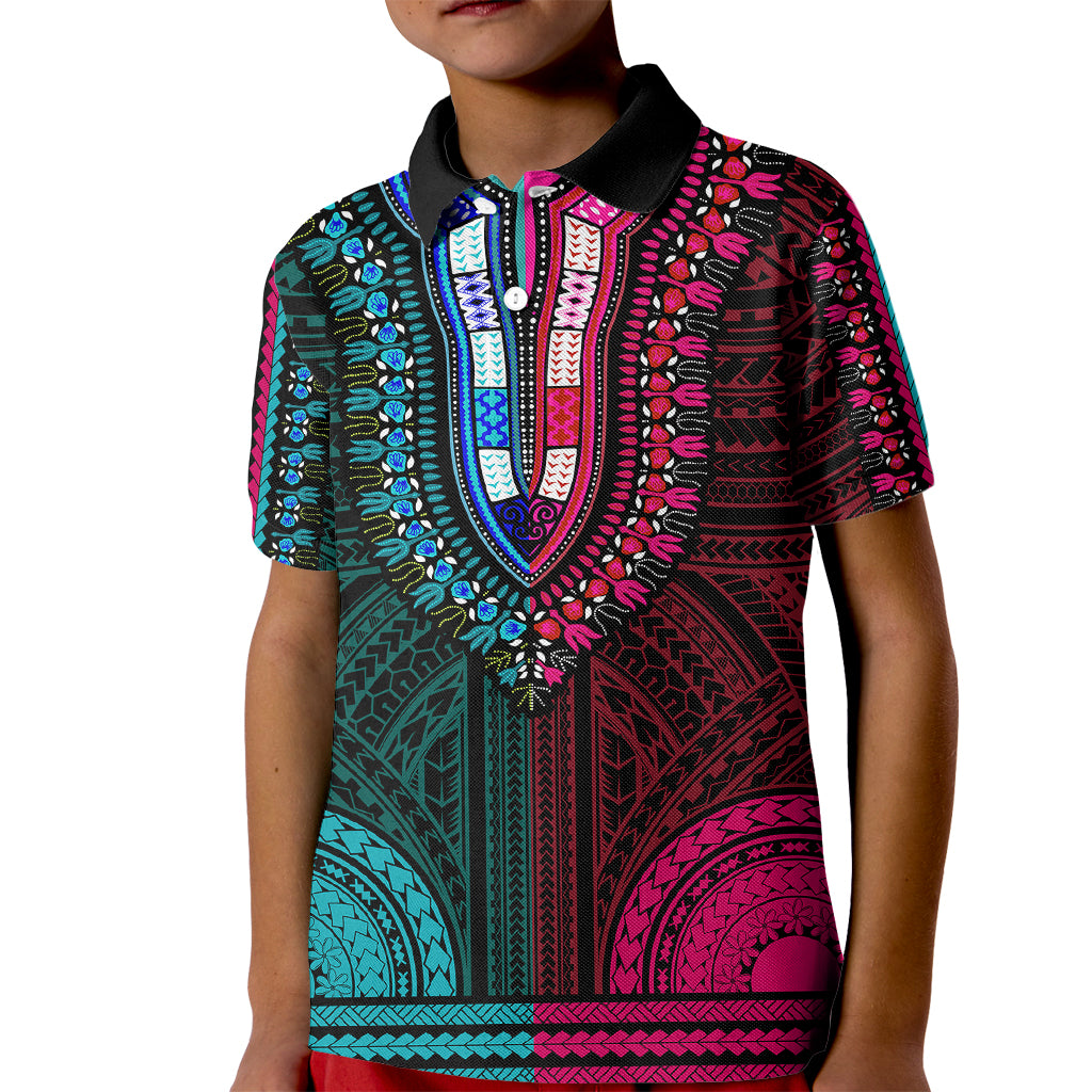 african-dashiki-kid-polo-shirt-with-polynesian-pattern-half-teal-and-pink