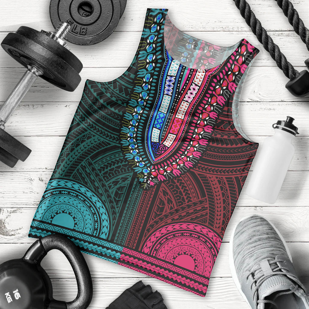 african-dashiki-men-tank-top-with-polynesian-pattern-half-teal-and-pink