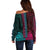 african-dashiki-off-shoulder-sweater-with-polynesian-pattern-half-teal-and-pink