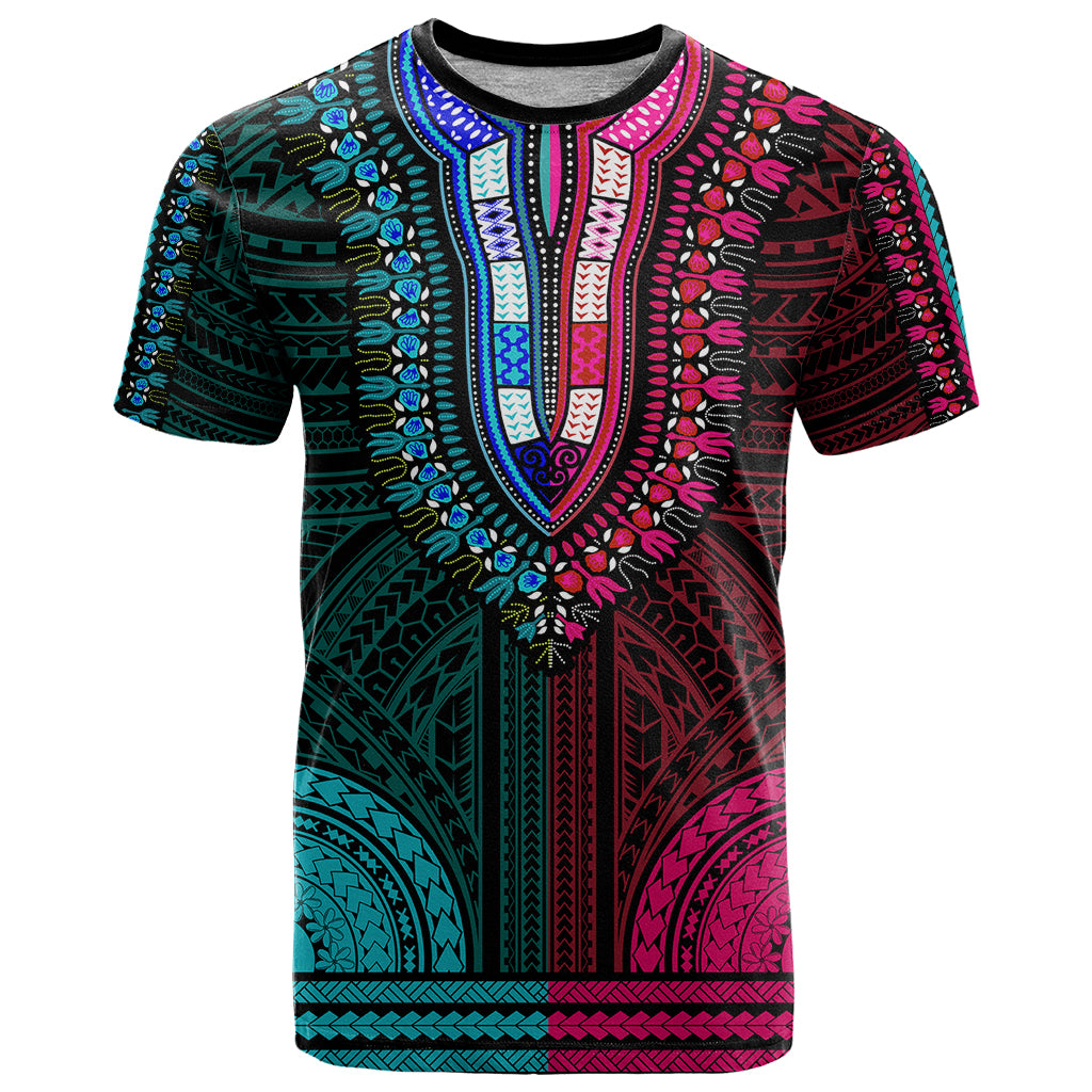 african-dashiki-t-shirt-with-polynesian-pattern-half-teal-and-pink