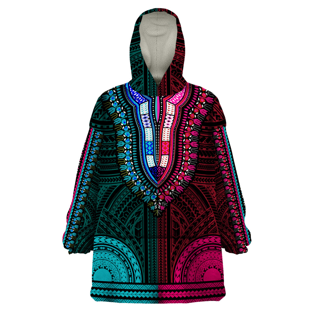 african-dashiki-wearable-blanket-hoodie-with-polynesian-pattern-half-teal-and-pink