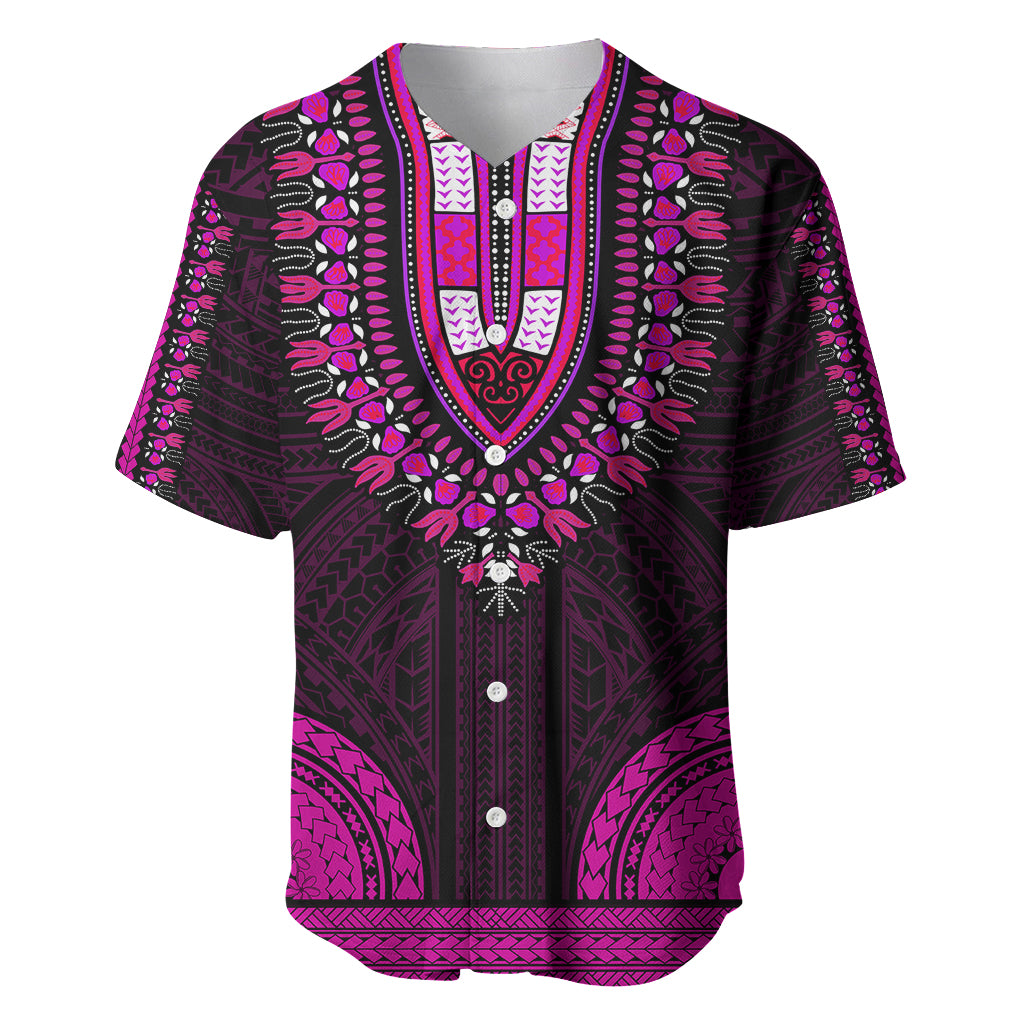 African Dashiki Baseball Jersey With Polynesian Pattern - Pink LT9 - Wonder Print Shop