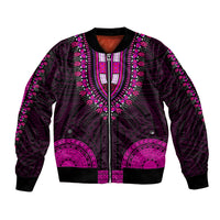Men's pink and black bomber jacket with central zipper and Polynesian-style patterns