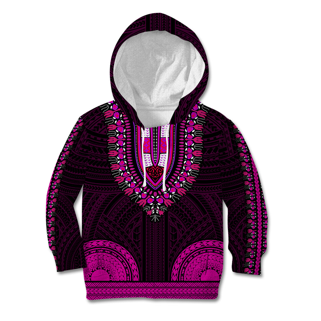 African Dashiki Kid Hoodie With Polynesian Pattern - Pink - Wonder Print Shop