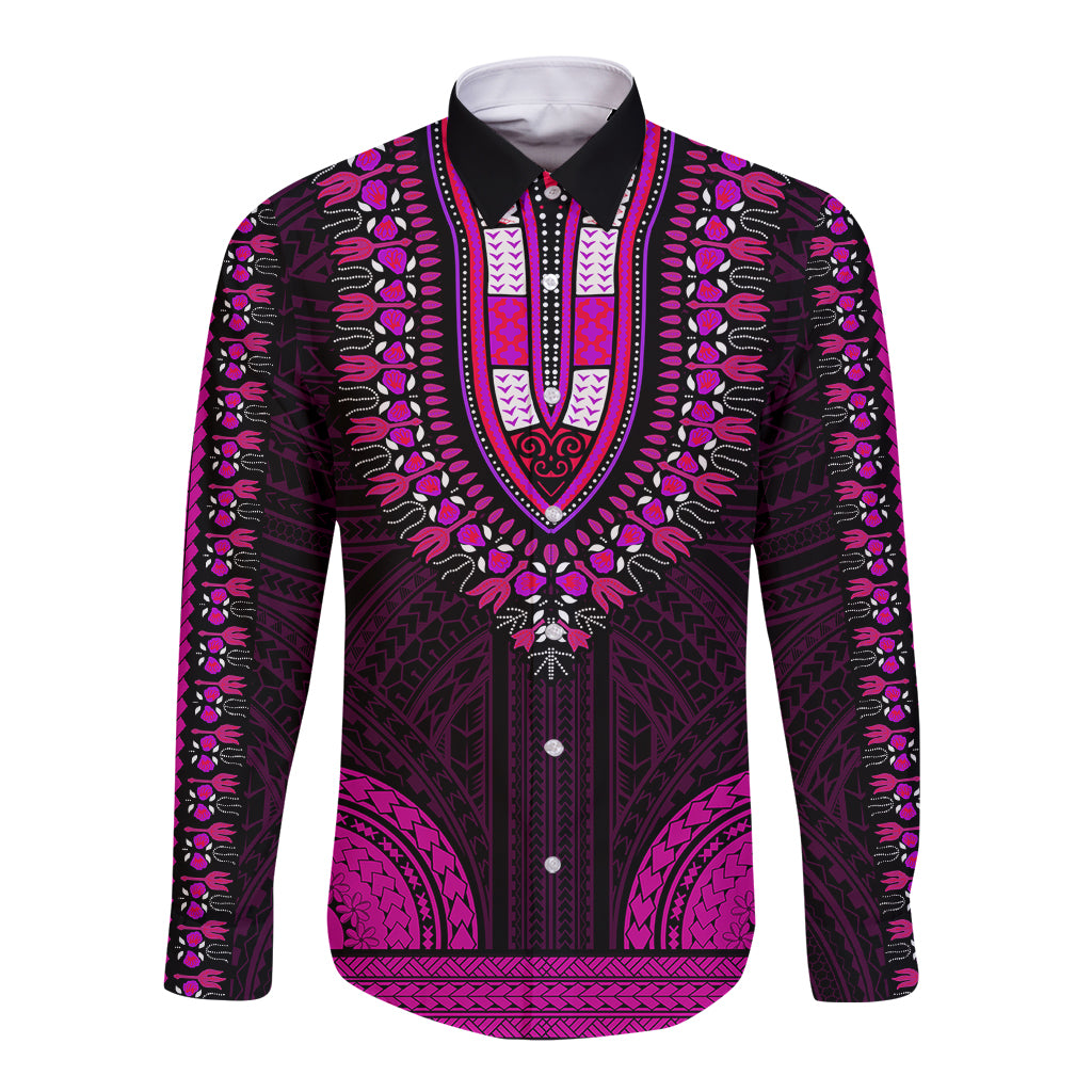 african-dashiki-long-sleeve-button-shirt-with-polynesian-pattern-pink