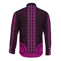 Pink and dark magenta long-sleeve button dashiki shirt with vertical back pattern