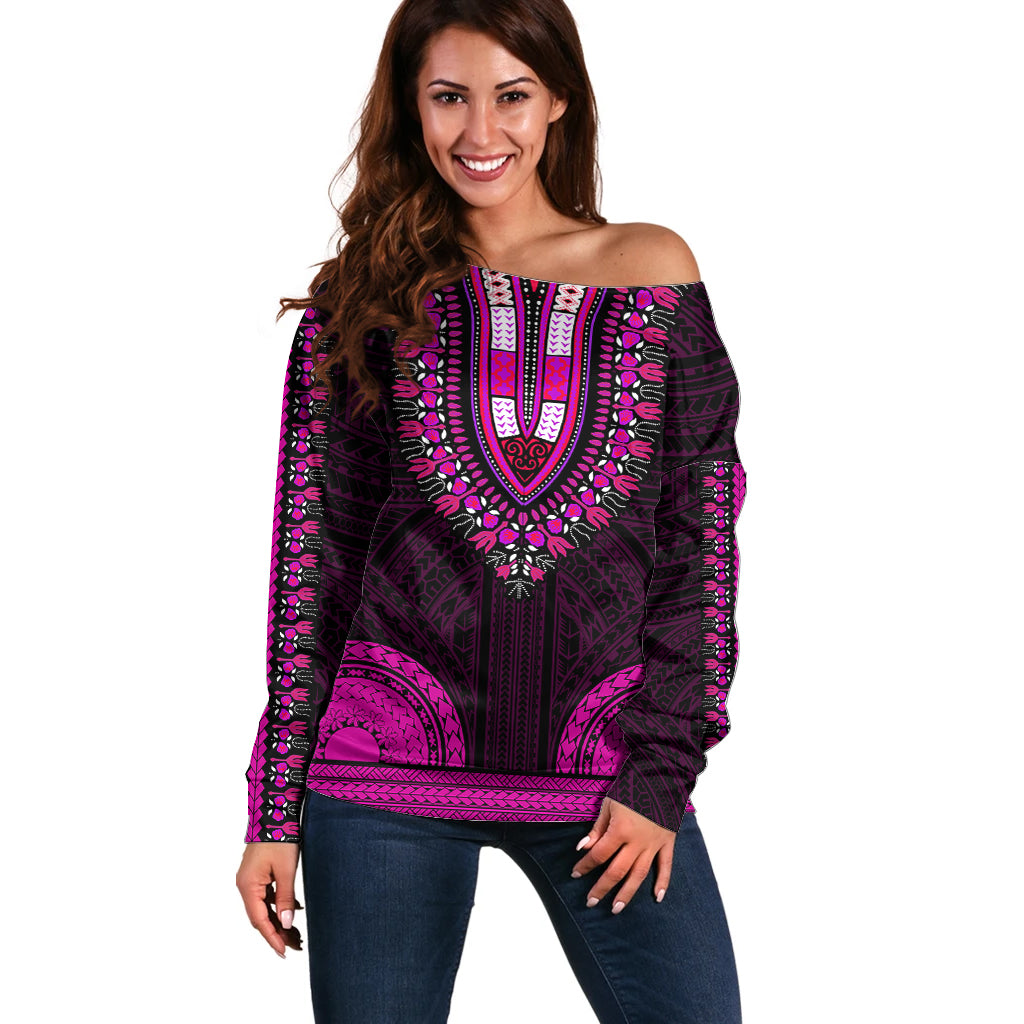 african-dashiki-off-shoulder-sweater-with-polynesian-pattern-pink