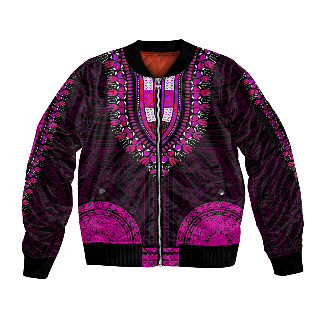 african-dashiki-sleeve-zip-bomber-jacket-with-polynesian-pattern-pink