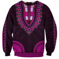 Unisex crewneck sweatshirt with pink and magenta Polynesian dashiki-style pattern