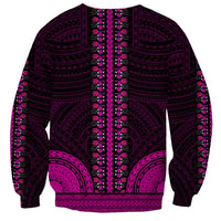 Unisex pullover sweatshirt in dark purple with vertical dashiki motif and pink accents