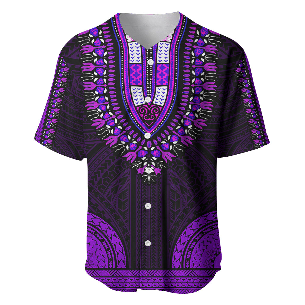 African Dashiki Baseball Jersey With Polynesian Pattern - Purple LT9 - Wonder Print Shop