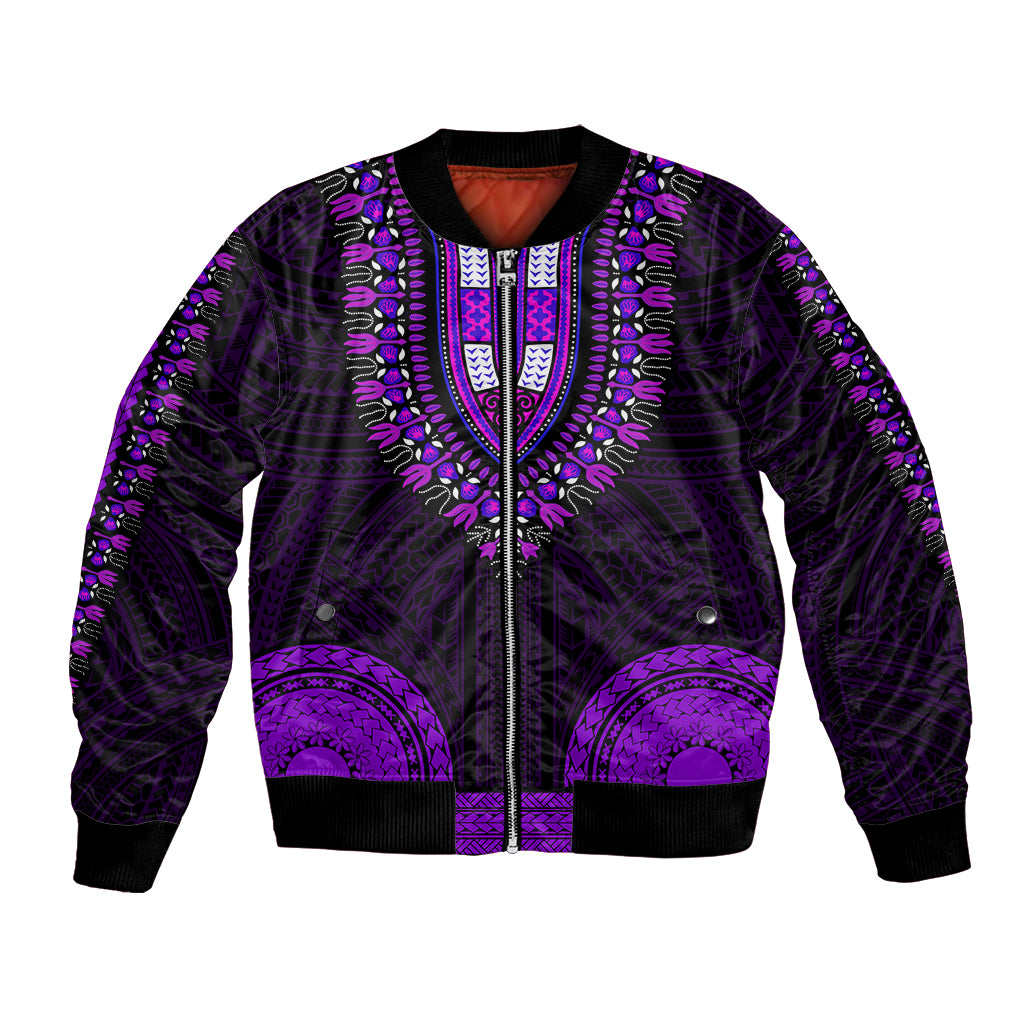 African Dashiki Bomber Jacket With Polynesian Pattern - Purple LT9 - Wonder Print Shop