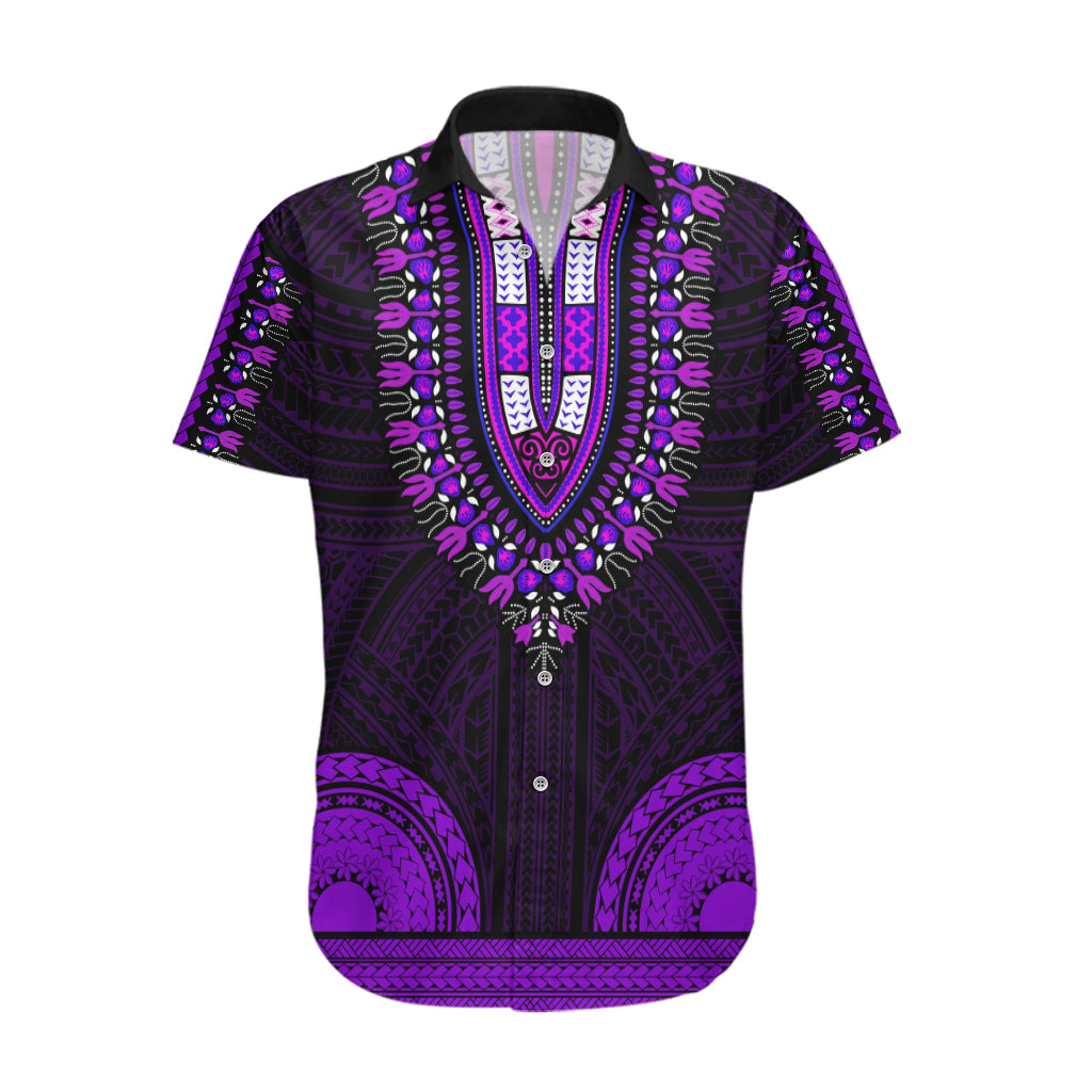 African Dashiki Hawaiian Shirt With Polynesian Pattern - Purple - Wonder Print Shop