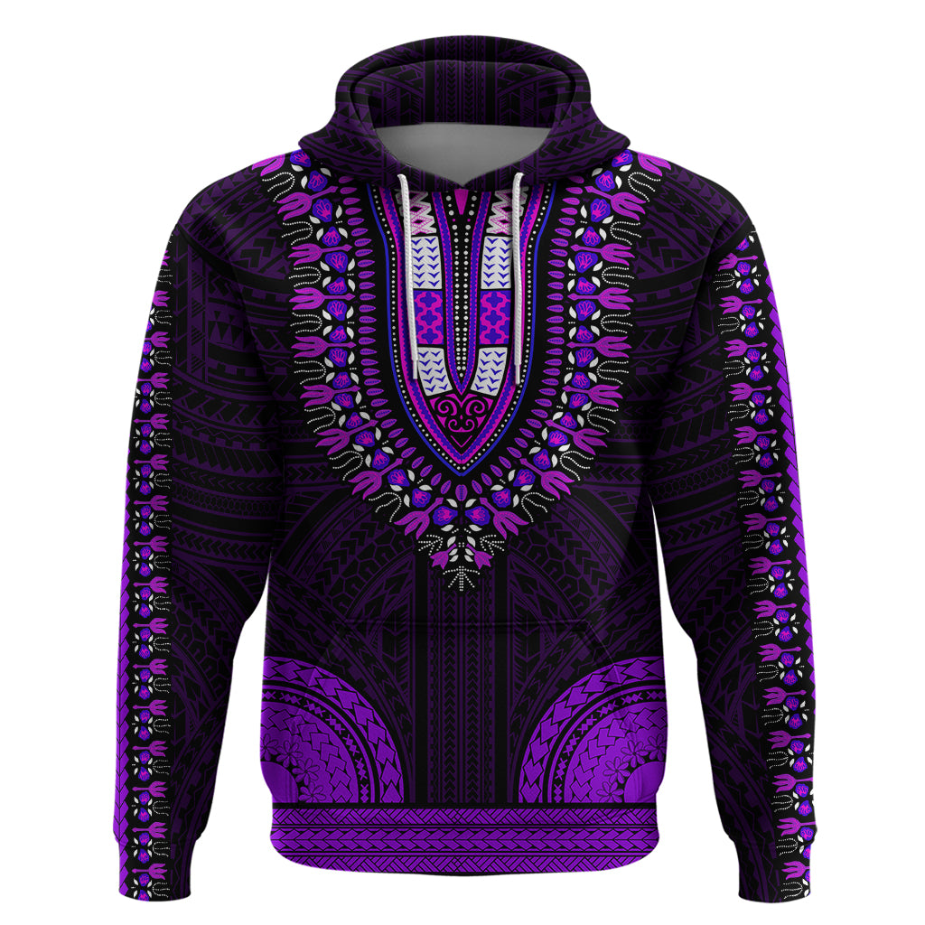 African Dashiki Hoodie With Polynesian Pattern - Purple - Wonder Print Shop