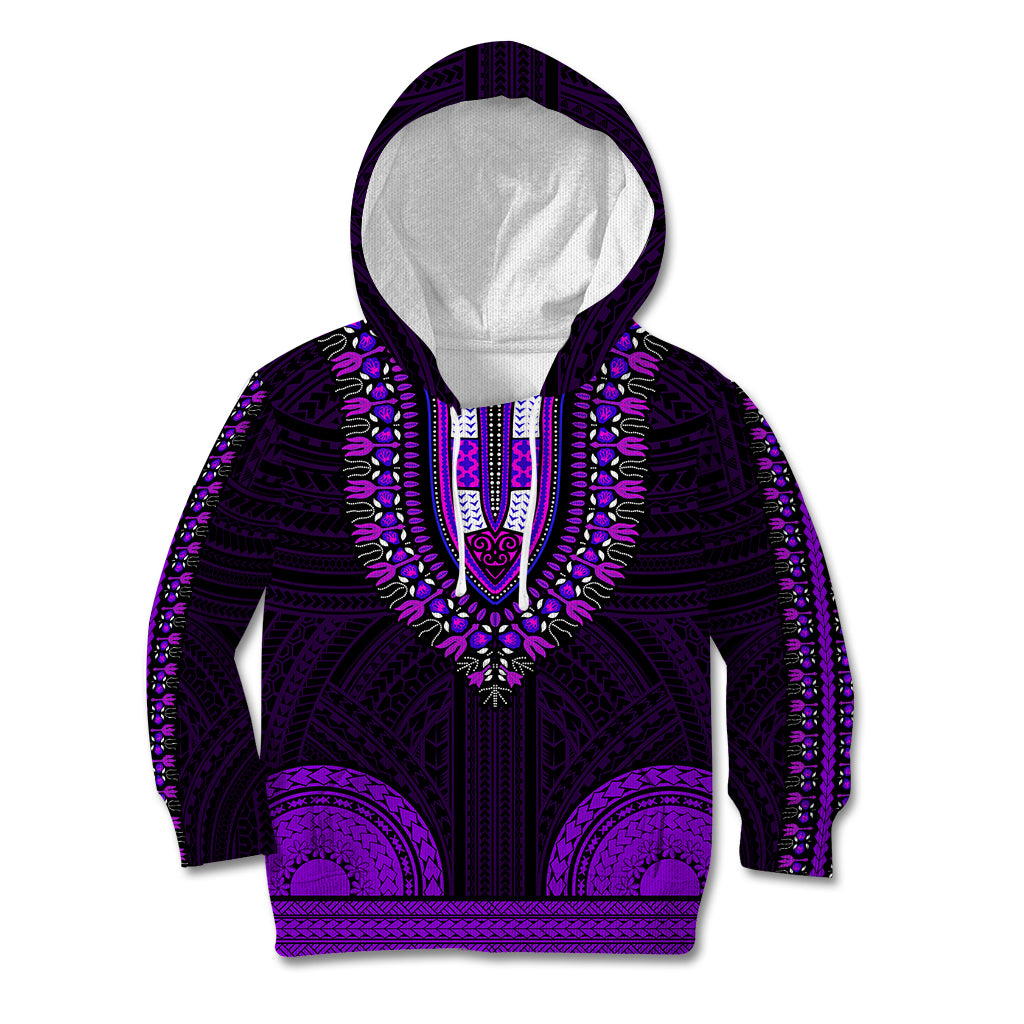 African Dashiki Kid Hoodie With Polynesian Pattern - Purple - Wonder Print Shop