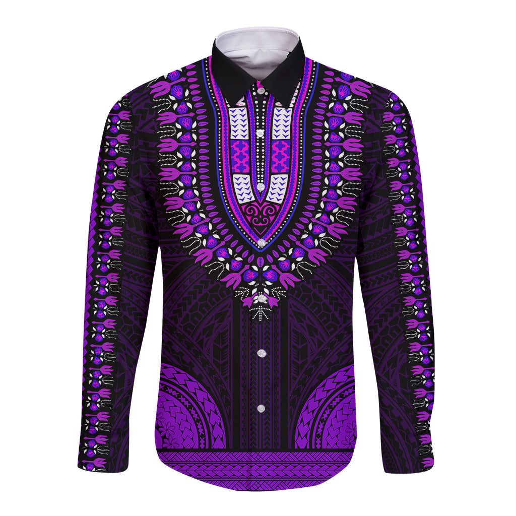 african-dashiki-long-sleeve-button-shirt-with-polynesian-pattern-purple