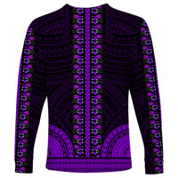 Long sleeve dashiki shirt with vertical purple tribal accents, black base