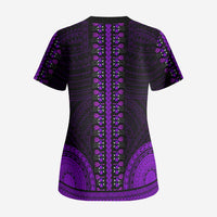 African Dashiki and Polynesian Pattern Scrub Top Purple