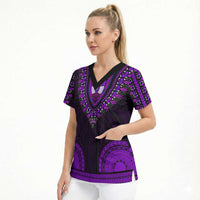 African Dashiki and Polynesian Pattern Scrub Top Purple