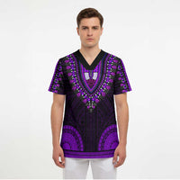 African Dashiki and Polynesian Pattern Scrub Top Purple