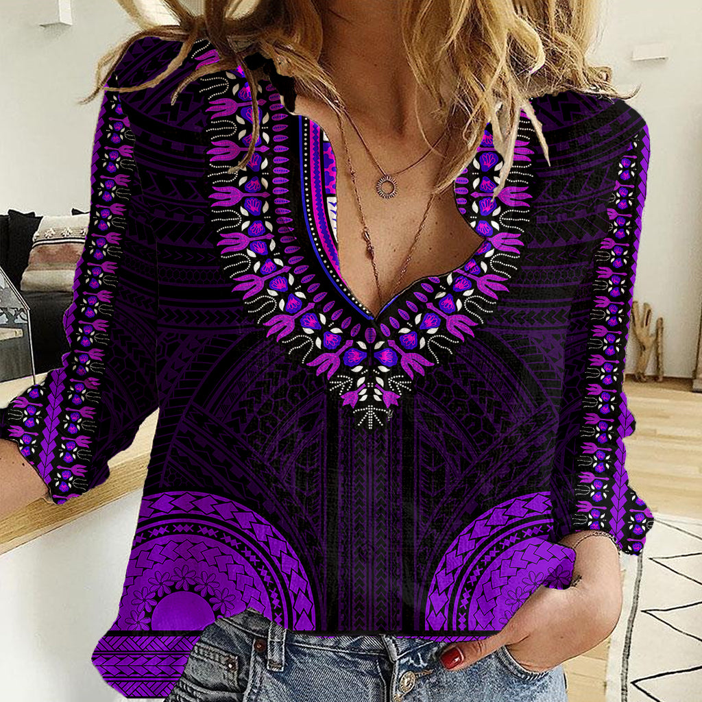 african-dashiki-women-casual-shirt-with-polynesian-pattern-purple