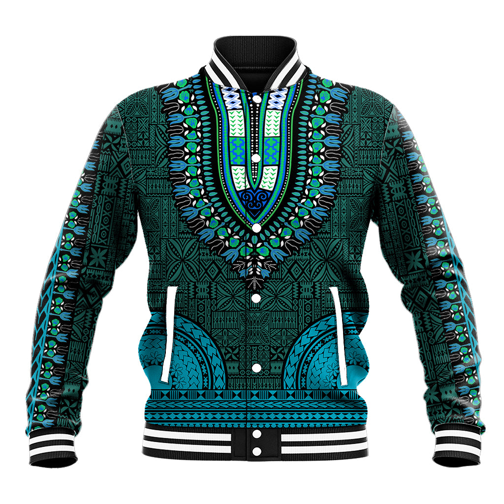 African Dashiki Baseball Jacket With Tapa Pattern - Teal LT9 - Wonder Print Shop