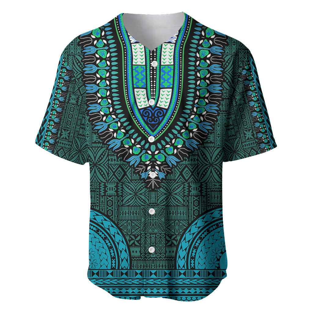 African Dashiki Baseball Jersey With Tapa Pattern - Teal LT9 - Wonder Print Shop