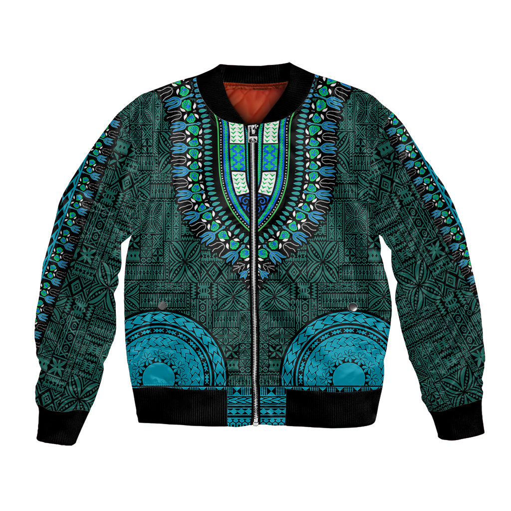 African Dashiki Bomber Jacket With Tapa Pattern - Teal LT9 - Wonder Print Shop