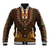 Unisex African dashiki baseball jacket in dark brown with colorful tapa front panel