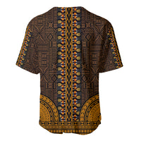 Dashiki baseball jersey back with tapa pattern in gold and dark brown