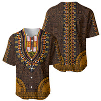 Dashiki baseball jersey with V-neck tapa print, gold trim and button placket