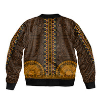 Unisex bomber jacket with gold tapa-inspired pattern, ribbed hem and cuffs
